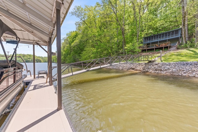 dock area with a water view