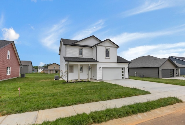 350 Galway Dr, Clarksville, TN 37042 - view of front of property featuring concrete driveway, board and batten siding, central AC, a front lawn, and a porch