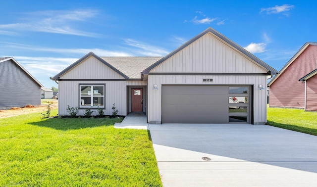 358 Galway Dr, Clarksville, TN 37042 - modern farmhouse featuring concrete driveway, a front yard, a garage, and roof with shingles
