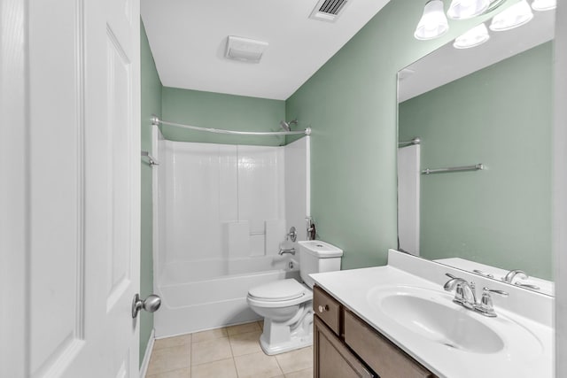 bathroom with toilet, tile patterned floors, vanity, and shower / tub combination