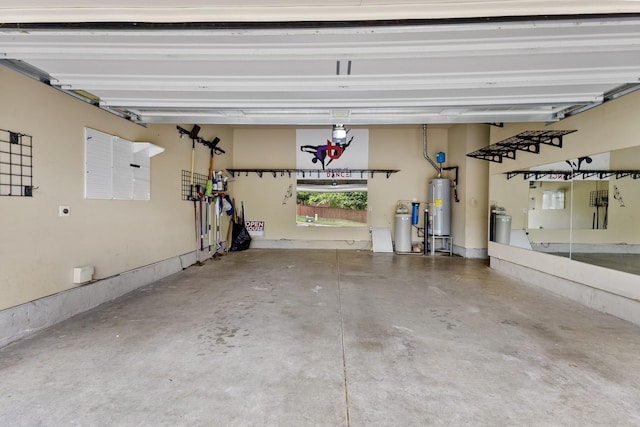 garage featuring water heater