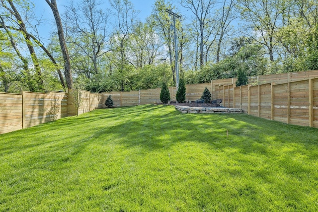 view of yard with a fenced backyard
