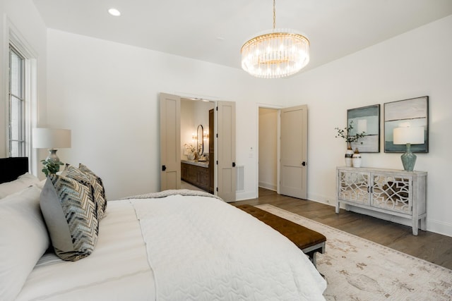 2811 Tyne Blvd, Nashville, TN 37215 - bedroom with visible vents, baseboards, an inviting chandelier, recessed lighting, and wood finished floors