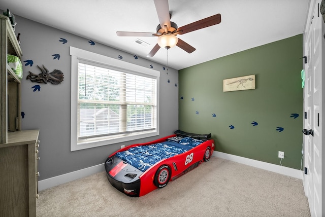 237 Wade Hampton Ln, Clarksville, TN 37040 - carpeted bedroom with baseboards, visible vents, and ceiling fan