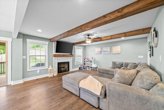 237 Wade Hampton Ln, Clarksville, TN 37040 - living room featuring ceiling fan, a large fireplace, recessed lighting, baseboards, and wood finished floors