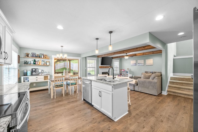 237 Wade Hampton Ln, Clarksville, TN 37040 - kitchen featuring recessed lighting, a sink, appliances with stainless steel finishes, and a fireplace