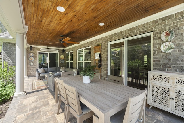 view of patio / terrace featuring outdoor lounge area, ceiling fan, and outdoor dining space