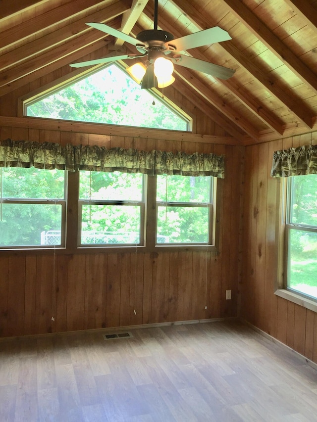 5755 Railroad St, Williston, TN 38076 - unfurnished room with a ceiling fan, light wood-type flooring, and wooden walls