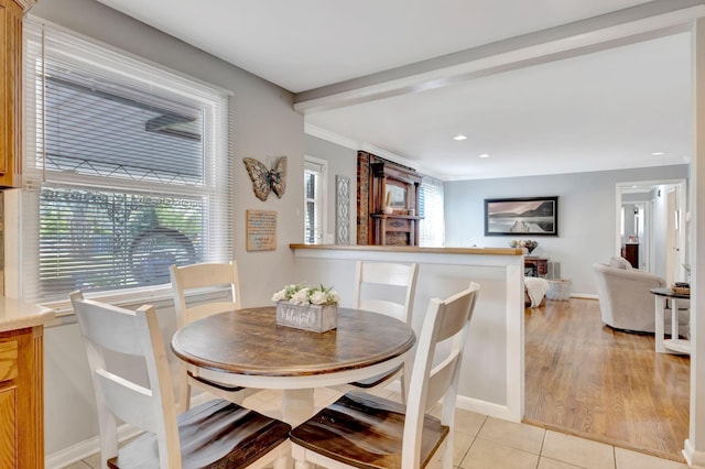 1803 W Lori Lee Dr, Gallatin, TN 37066 - dining space featuring recessed lighting, baseboards, ornamental molding, and light tile patterned floors