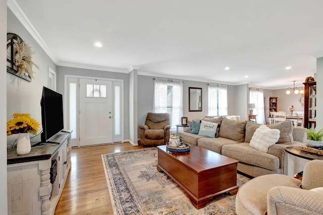 1803 W Lori Lee Dr, Gallatin, TN 37066 - living area with recessed lighting, crown molding, and light wood-style flooring