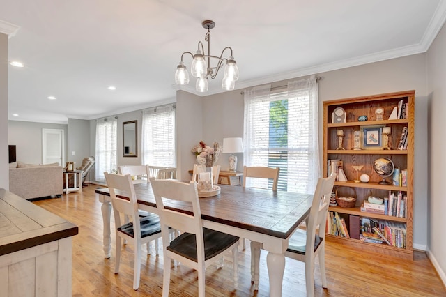 1803 W Lori Lee Dr, Gallatin, TN 37066 - dining room with recessed lighting, light wood-style flooring, ornamental molding, and an inviting chandelier