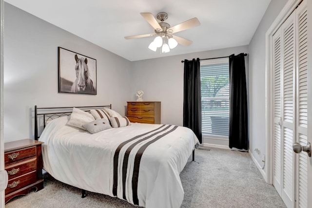 1803 W Lori Lee Dr, Gallatin, TN 37066 - bedroom featuring a closet, carpet flooring, baseboards, and a ceiling fan