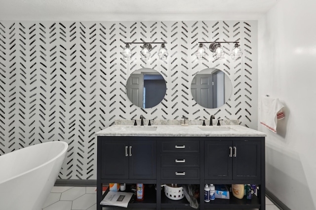 4726 Hickory Ln, Murfreesboro, TN 37129 - full bathroom with a soaking tub, tile patterned floors, double vanity, and baseboards