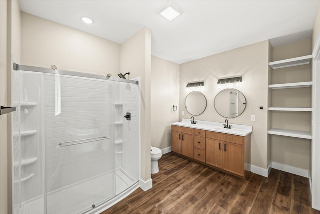 305 Georgee Rd, Jamestown, TN 38556 - bathroom featuring wood finished floors, baseboards, and a shower stall