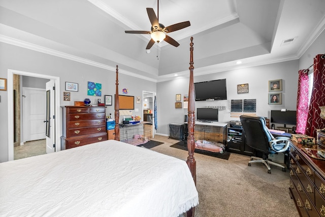 1438 Millet Dr, Clarksville, TN 37040 - bedroom featuring carpet flooring, an office area, ornamental molding, a raised ceiling, and recessed lighting