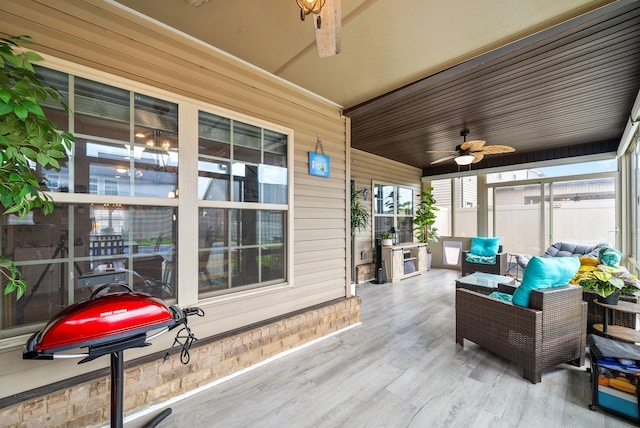 1438 Millet Dr, Clarksville, TN 37040 - wooden porch with an outdoor hangout area, ceiling fan, and area for grilling
