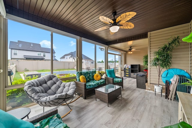 1438 Millet Dr, Clarksville, TN 37040 - sunroom / solarium featuring ceiling fan, an outdoor hangout area, and a residential view