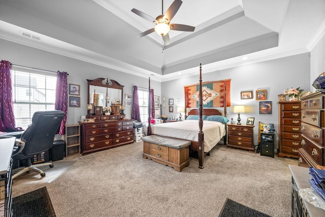 1438 Millet Dr, Clarksville, TN 37040 - carpeted bedroom featuring ornamental molding, a tray ceiling, multiple windows, and an office area