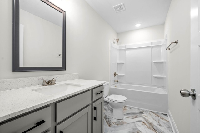 484 Herman Dr, Clarksville, TN 37042 - full bathroom featuring marble finish floor, shower / washtub combination, visible vents, toilet, and vanity