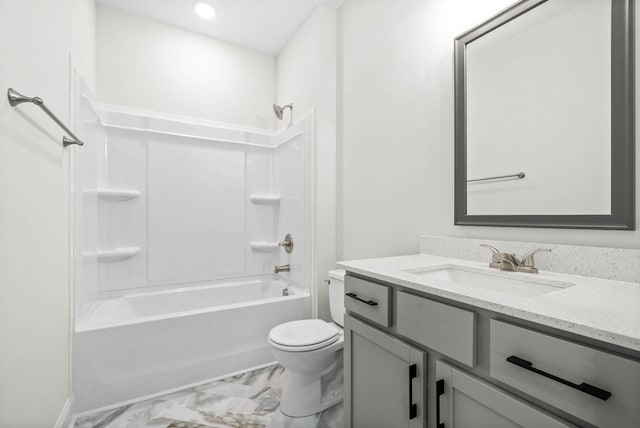 484 Herman Dr, Clarksville, TN 37042 - full bath featuring vanity, bathtub / shower combination, marble finish floor, toilet, and recessed lighting