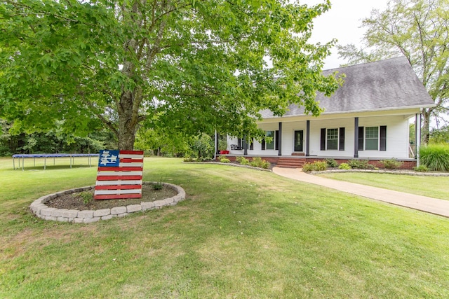 exterior space with a porch and a trampoline
