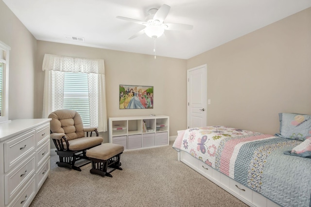 411 Valleyview Dr, Franklin, TN 37064 - bedroom featuring light carpet, a ceiling fan, and visible vents