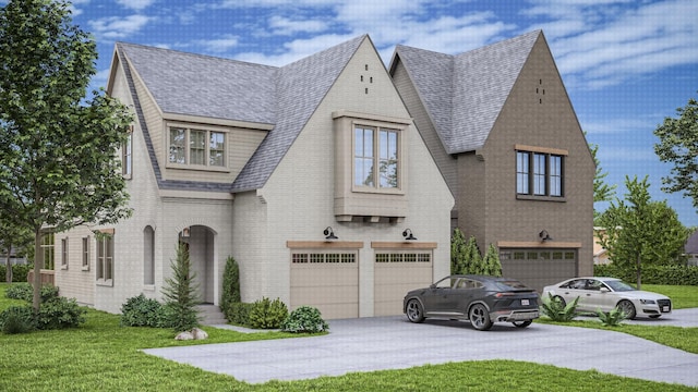 536 Achievement Dr, Nashville, TN 37209 - view of front of house with a front lawn, concrete driveway, a garage, brick siding, and a shingled roof