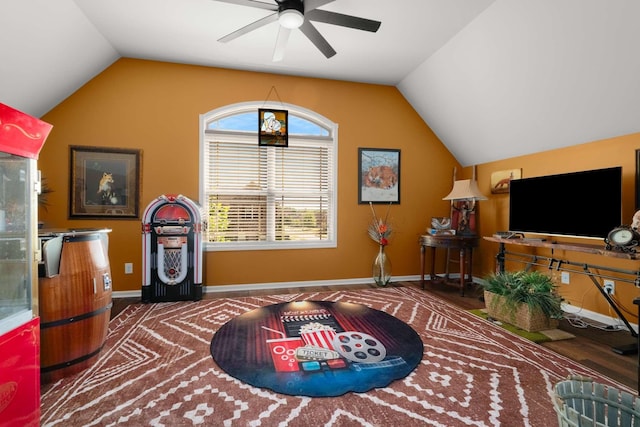 5000 Moretto Ct, Spring Hill, TN 37174 - rec room with ceiling fan, vaulted ceiling, and baseboards