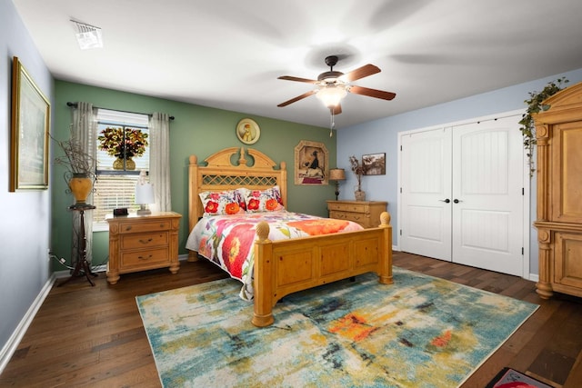 5000 Moretto Ct, Spring Hill, TN 37174 - bedroom with visible vents, a closet, hardwood / wood-style floors, baseboards, and a ceiling fan
