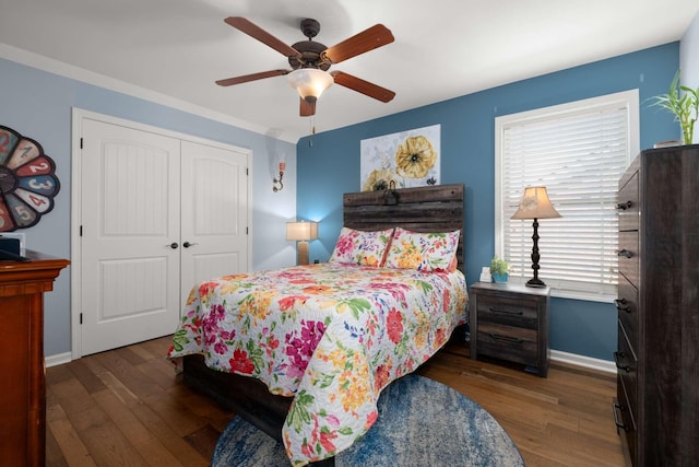 5000 Moretto Ct, Spring Hill, TN 37174 - bedroom with baseboards, ceiling fan, wood finished floors, and a closet