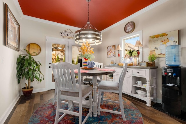 5000 Moretto Ct, Spring Hill, TN 37174 - dining room with baseboards, a chandelier, dark wood-style floors, and ornamental molding