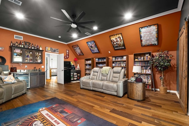 5000 Moretto Ct, Spring Hill, TN 37174 - living room with wet bar, visible vents, wood-type flooring, wine cooler, and ornamental molding