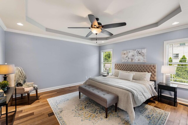 5000 Moretto Ct, Spring Hill, TN 37174 - bedroom with a raised ceiling, wood finished floors, recessed lighting, crown molding, and ceiling fan