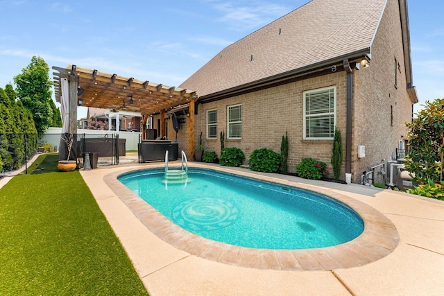 5000 Moretto Ct, Spring Hill, TN 37174 - swimming pool featuring a pergola, a hot tub, a patio, and ceiling fan