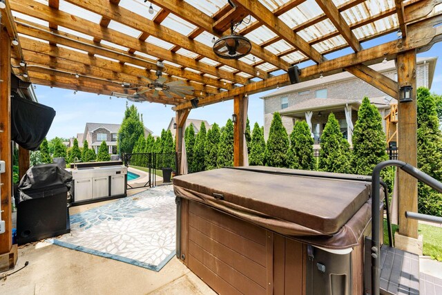 5000 Moretto Ct, Spring Hill, TN 37174 - view of patio featuring a hot tub, ceiling fan, and a pergola