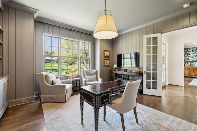 6124 Montcrest Dr, Nashville, TN 37215 - office space with french doors, baseboards, ornamental molding, and dark wood-style flooring