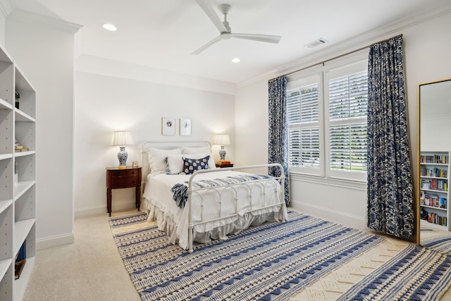 6124 Montcrest Dr, Nashville, TN 37215 - bedroom with recessed lighting, carpet, visible vents, baseboards, and ceiling fan