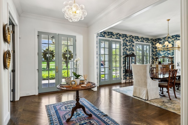 6124 Montcrest Dr, Nashville, TN 37215 - interior space with ornamental molding, french doors, and a chandelier
