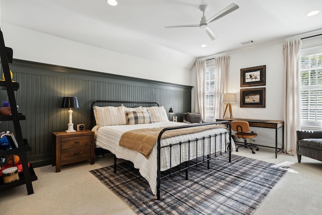 6124 Montcrest Dr, Nashville, TN 37215 - bedroom featuring visible vents, carpet floors, recessed lighting, and ceiling fan