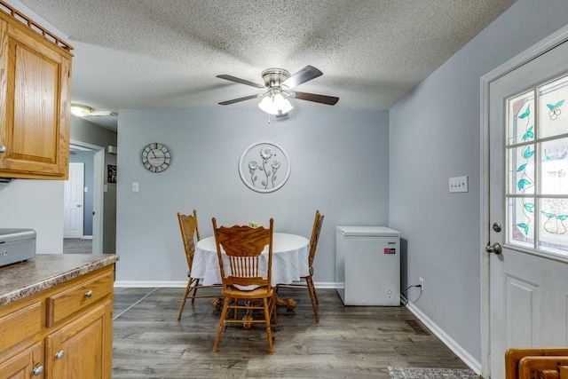 1496 Wade Brown Rd, Lewisburg, TN 37091 - dining space featuring a textured ceiling, ceiling fan, dark wood-style floors, and plenty of natural light