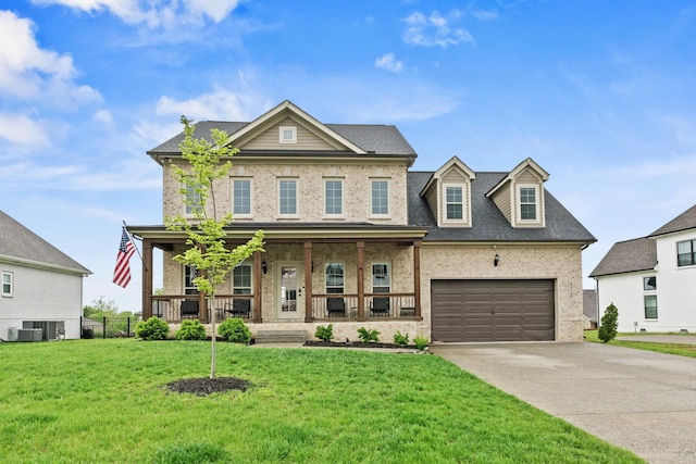 8010 Brightwater Way, Spring Hill, TN 37174 - view of front of house featuring covered porch, brick siding, a garage, driveway, and a front lawn