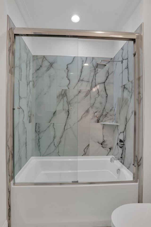 1024 Club View Dr Unit A101, Gallatin, TN 37066 - bathroom featuring combined bath / shower with glass door, recessed lighting, ornamental molding, and toilet