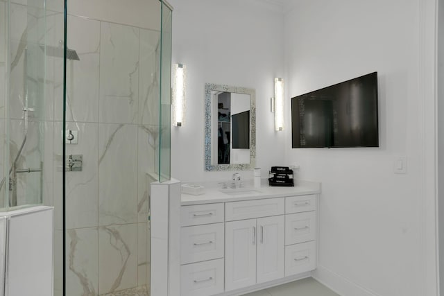 1024 Club View Dr Unit A101, Gallatin, TN 37066 - bathroom featuring crown molding, vanity, and a marble finish shower