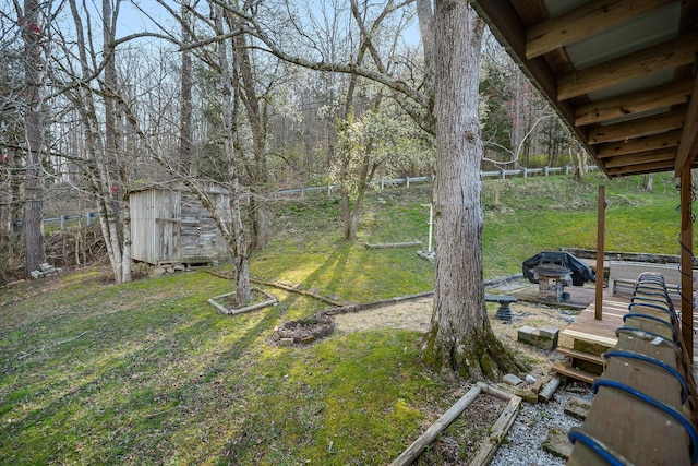 237 Cooper Ln, Smithville, TN 37166 - view of yard featuring fence, an outbuilding, and a storage shed
