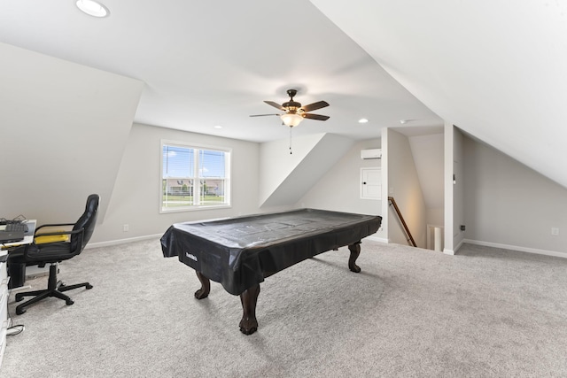 1132 Richland Farms Dr, Manchester, TN 37355 - rec room with carpet flooring, a ceiling fan, pool table, recessed lighting, and baseboards