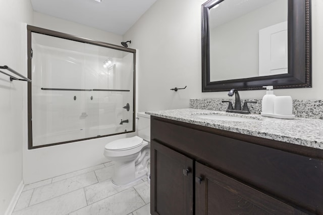 1132 Richland Farms Dr, Manchester, TN 37355 - bathroom with shower / bath combination with glass door, vanity, toilet, marble finish floor, and baseboards