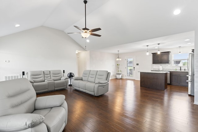1132 Richland Farms Dr, Manchester, TN 37355 - living area featuring a healthy amount of sunlight, ceiling fan, vaulted ceiling, and visible vents
