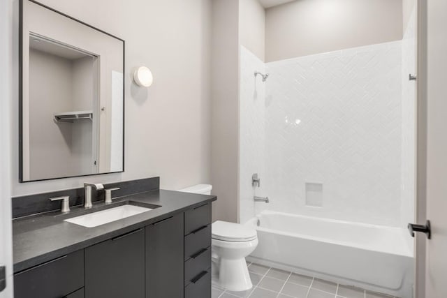 full bath with toilet, vanity, washtub / shower combination, and tile patterned flooring
