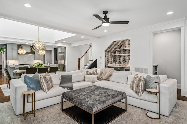 2510 Belmont Blvd, Nashville, TN 37212 - living area featuring recessed lighting, wood finished floors, visible vents, and stairs
