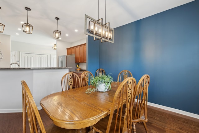 2142 Gold Valley Dr, Murfreesboro, TN 37130 - dining area featuring baseboards, recessed lighting, and dark wood-type flooring